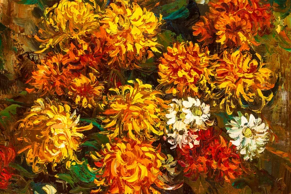 Макро Импрессионистской Живописи Маслом Изображающей Букет Хризантем — стоковое фото