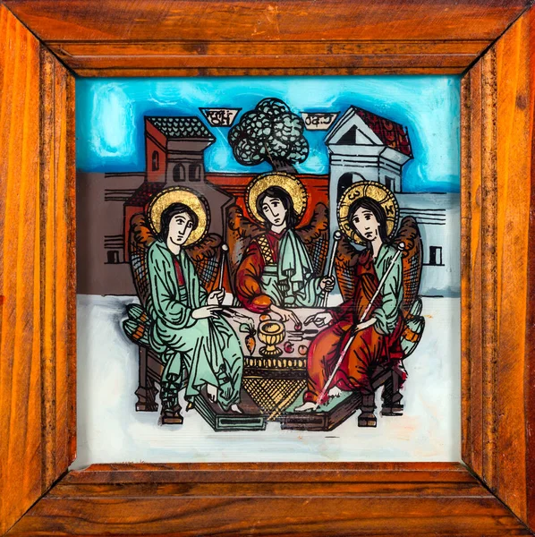 Framed Icon Painted Reverse Glass Naive Orthodox Style Eastern Europe — стокове фото