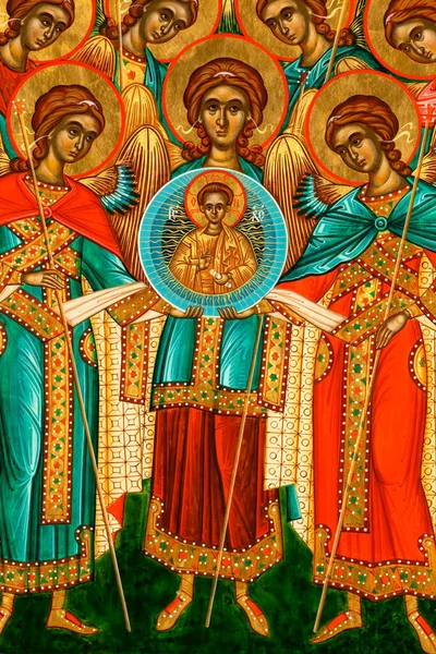 Orthodox Icon Depicting Synaxis Holy Archangels Painted Byzantine Style — Photo