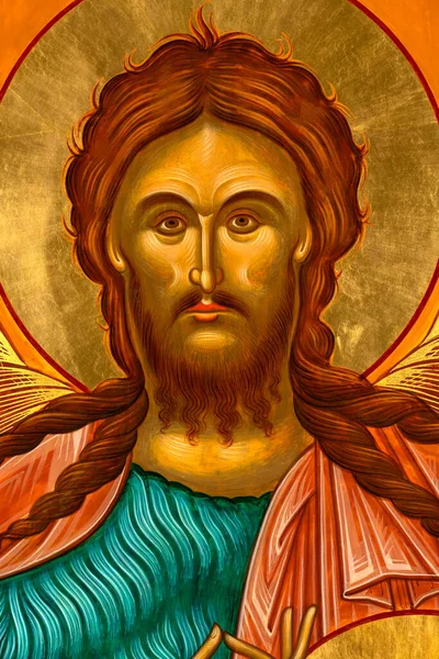 Byzantine Style Orthodox Icon Depicting John Baptist Portrait Face Detail — 图库照片