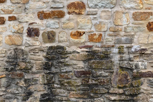 Fechar Acima Parede Pedra Velha Com Argamassa Grossa Superfície Texturizada — Fotografia de Stock