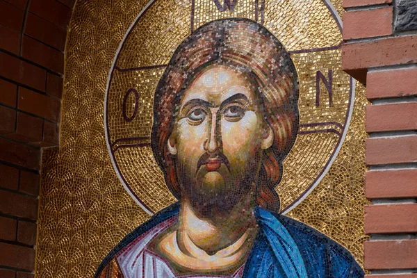 Mosaïque Byzantine Orthodoxe Représentant Bénédiction Droite Jésus Christ Idéal Pour — Photo