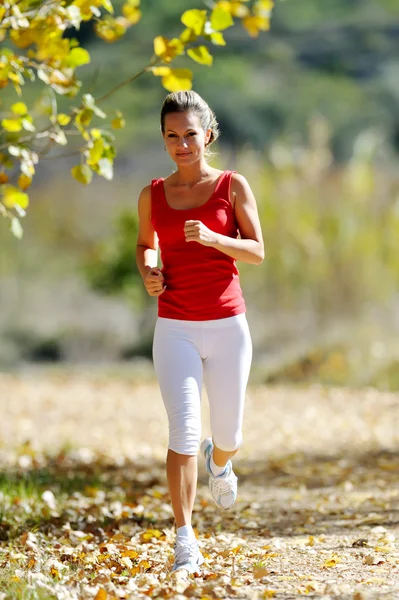 Jonge vrouw joggen in het park in de zomer — Stockfoto