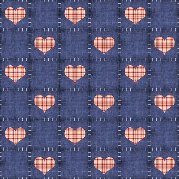 Dikişsiz denim & kırmızı kareli Kalpler