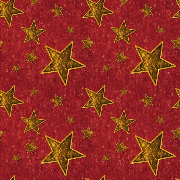 Άνευ ραφής χρυσά αστέρια σε βαθύ κόκκινο — Φωτογραφία Αρχείου