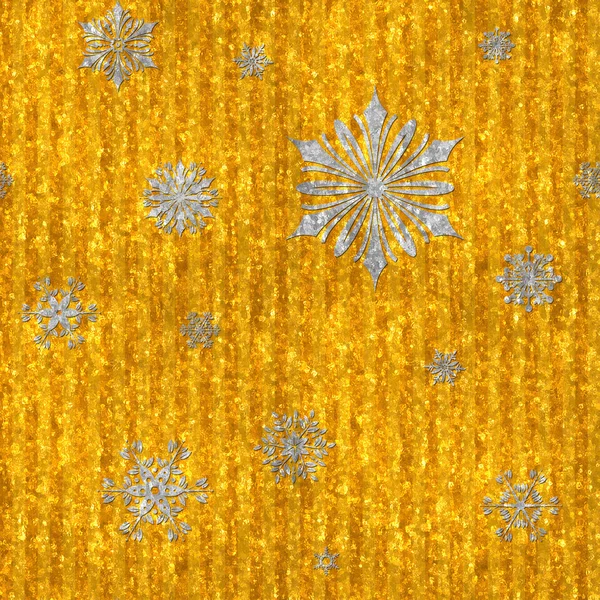 Seamless Silver Snowflakes on Sparkly Gold Stripe — Stock Photo, Image