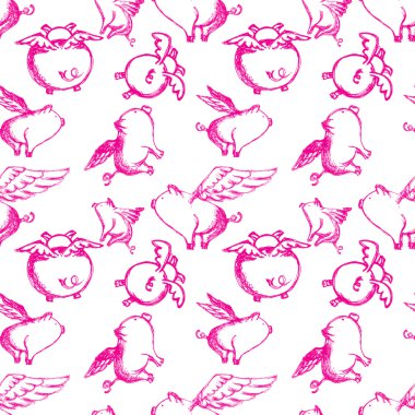 Seamless Flying Pink Pigs clipart