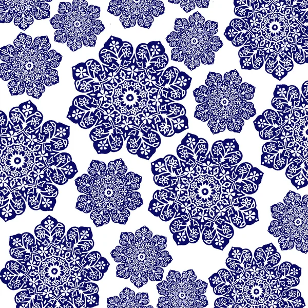 Marinblå & vit blommig batik — Stockfoto