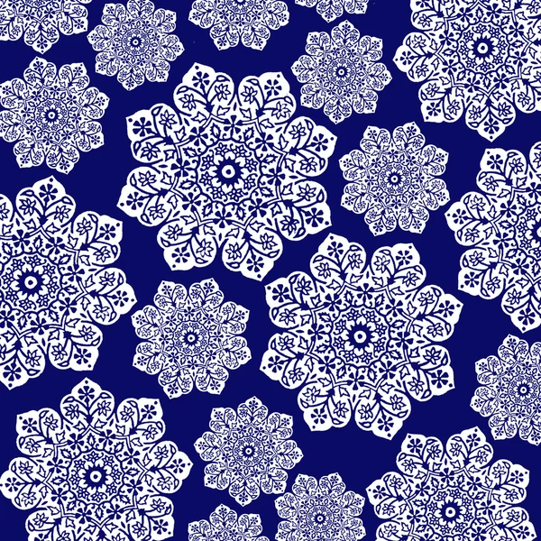 Azul marino y blanco Batik floral —  Fotos de Stock