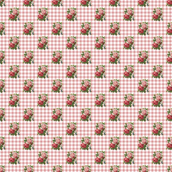 Rosas sem costura em Pink Gingham — Fotografia de Stock