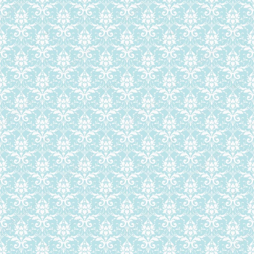 Seamless White & Pastel Blue Damask