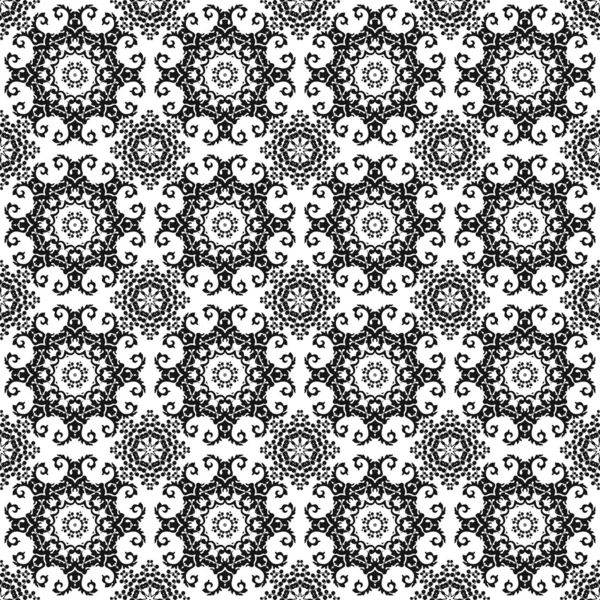 Nahtloser schwarzweißer Kaleidoskop-Damast — Stockfoto