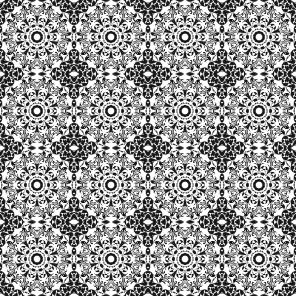 Seamless Black & White Kaleidoscope Damask — Stock Photo, Image