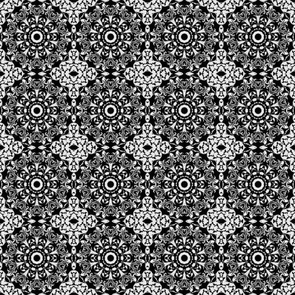 Seamless Black & White Kaleidoscope Damask — Stock Photo, Image