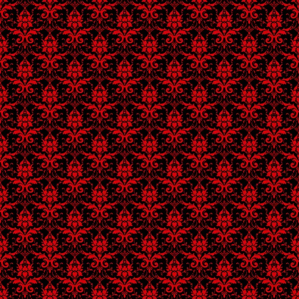 シームレスな黒 & 赤ダマスク織 — ストック写真