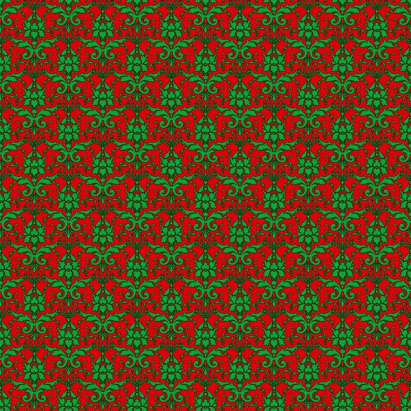 Sömlös röda & grön damast — Stockfoto