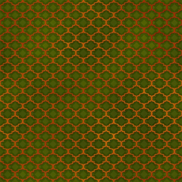 绿色背景下的摩洛哥无缝金梯度四边形花纹 — 图库照片