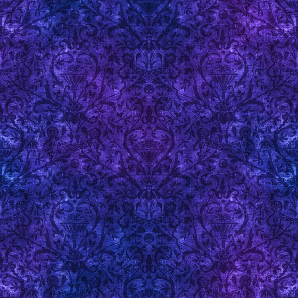 Seamless damask tapestry pattern in shades of deep blue and purple