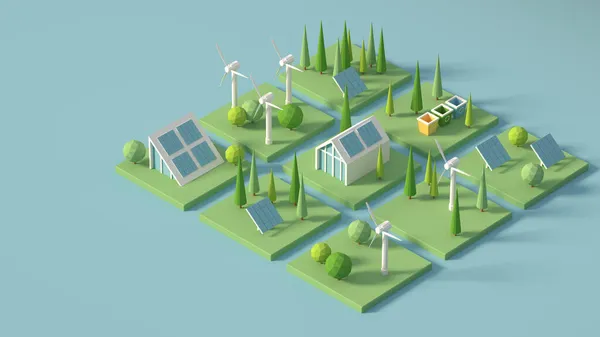 Miljövänligt Smart Hem Återgivning Soldrivna Hus Ekologi Ett Energibesparande Koncept — Stockfoto
