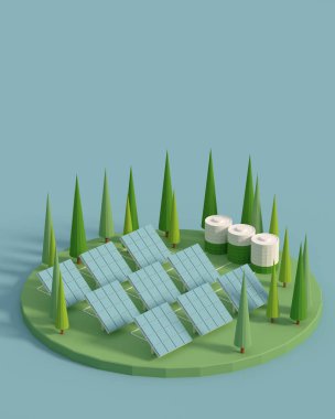 Çevre dostu akıllı ev, 3 boyutlu görüntüleme. Güneş enerjili evler, ekoloji güneşten bedava enerji almak için bir enerji tasarrufu kavramıdır..