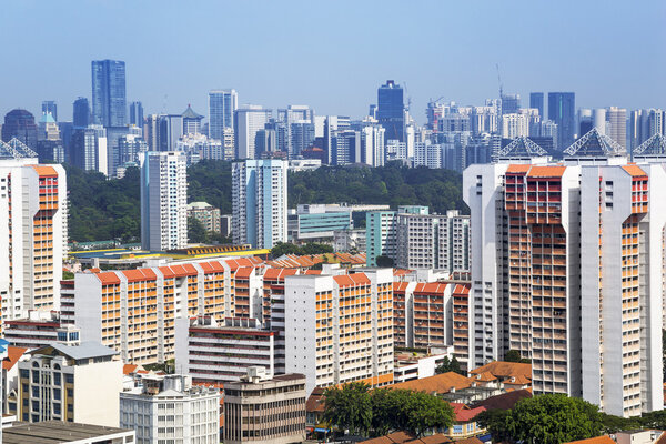 High angle view of a cluster of colourful flats in residential District- Singapore