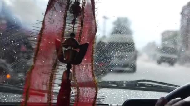 Car Rear View Mirror Decoration Hanging While Driving Slide Forward — Stock Video