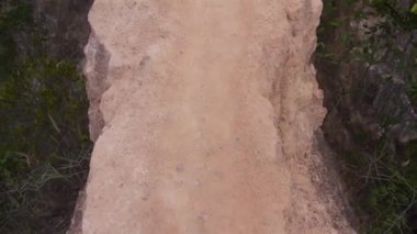 Lines --- Walking Onto Rock Bridge Above Flora - Handheld And Slide Forward