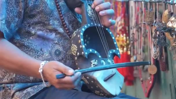 Man Spelar Trä Traditionella Stränginstrument Slide Ner Till Upp — Stockvideo