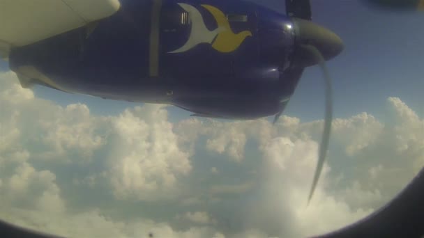云层上方的平面螺旋桨 从左到右 — 图库视频影像