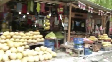 Passing By Food Stores, People And Trees - Slide - Left To Right