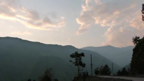 Road Mountain Landscape Sunset Pan Right Left — ストック動画