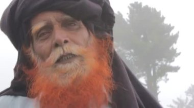Old Man With Bright Orange Beard In Foggy Place - Static