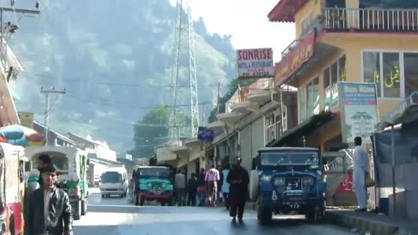 Driving Street Cars People Mountains Back Slide Forward — Stock video