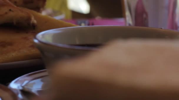 Різні Види Хліба Сніданку Слайд Ліворуч Праворуч — стокове відео