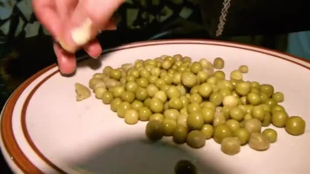Adding Chick Peas Mixture Cooking Stove Handheld — Vídeos de Stock
