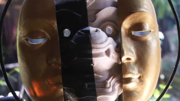 Dragon Face Two Mask Parts Statue Slide Forward — Αρχείο Βίντεο