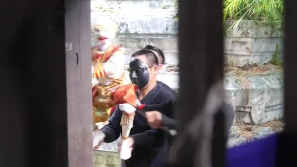 Men Masks Dancing Traditional Puppet Wall Slide Left Right — Video Stock