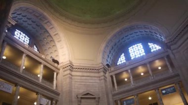 Elephant Exposed Near People In Museum - Tilt - Up To Down