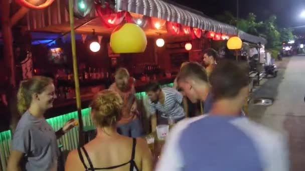 Tourists Drinking Shots Playing Beer Pong Bar Static — Video Stock