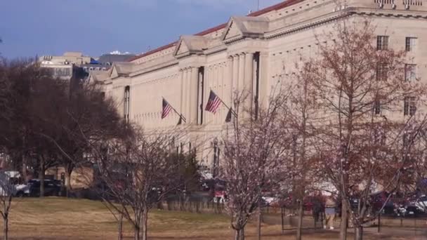 Monument American Flags Dry Trees Static — 图库视频影像