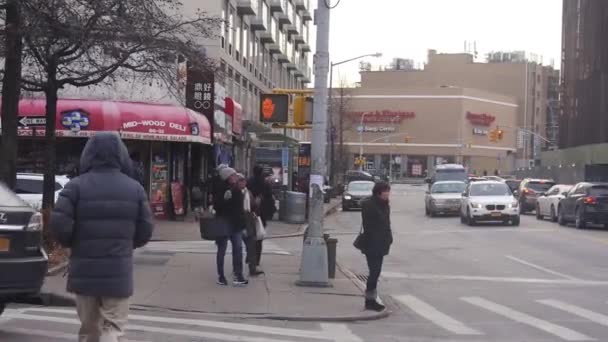 Busy Street People Zebra Crossing Cars Road Lights Static — Stock video