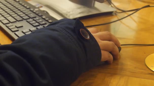 Hand Woman Jacket Using Computer Mouse Keyboard Static — ストック動画