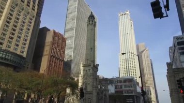 Buildings From Below Near Cars - Pan - Right To Left