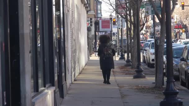 Жінка Ходить Курткою Спини Статична — стокове відео