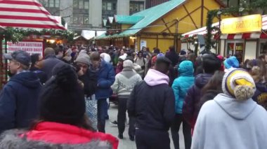 People In Jackets Walking In Christmas Market - Static - Slow Motion