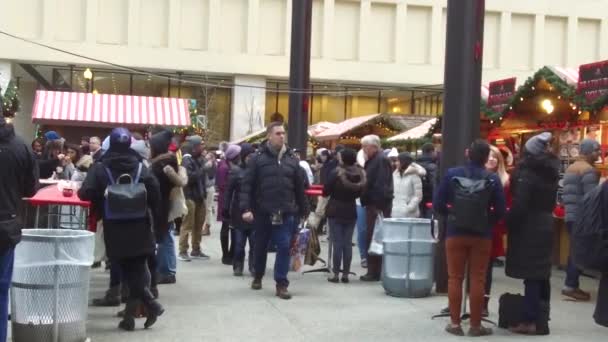 Man Walking Christmas Market Static Slow Motion — Stockvideo