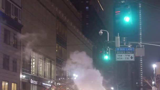 Smoke Front Buildings Street Night Static — Vídeos de Stock