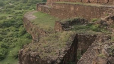 Old Rock Rampart Ruins With Moss - Pan - Left To Right