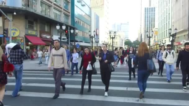 Persone Che Camminano Mentre Attraversano Strada Sulla Pedonale Zebra Crossing — Video Stock