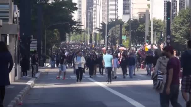 분주하고 사람들로 붐비는 거리에서 사람들에 정적임 — 비디오